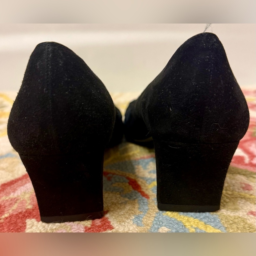 SALVATORE FERRAGAMO Vintage Black Suede Soutache Square Toe Block Heels - Size 8 - Picture 10 of 16